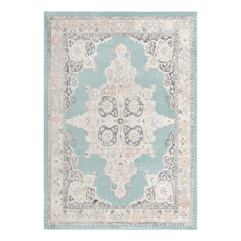 Tapis oriental turquoise Sascha, Rectangle de 10 pi x 14 pi