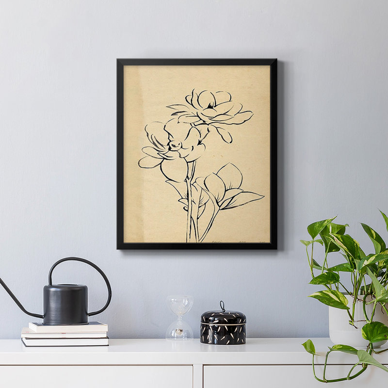 Magnolia croquis II, toile encadrée de qualité supérieure - prête à être accrochée, Noir, H 24 po x l 20 po