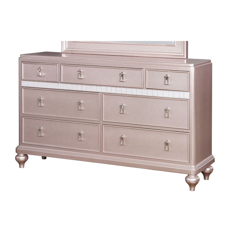 Annistyn 7-Drawer Double Dresser with Mirror, Rose Gold