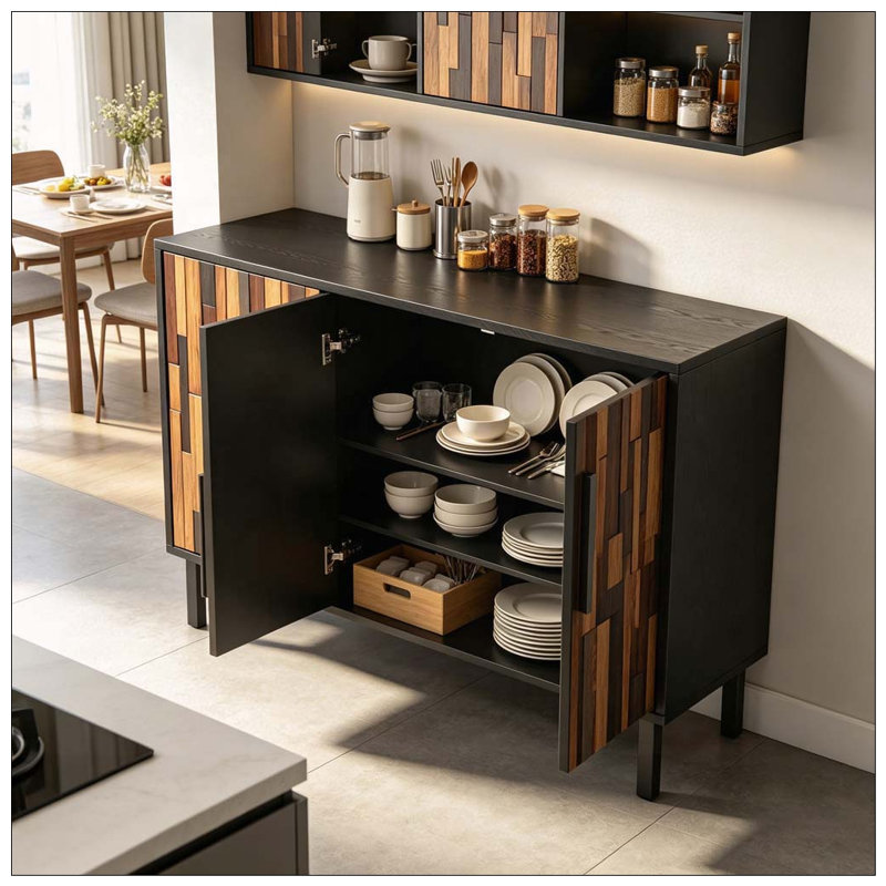 Buffet 47,24 "avec motif en bois droit, armoire d'appoint moderne, Antique Black
