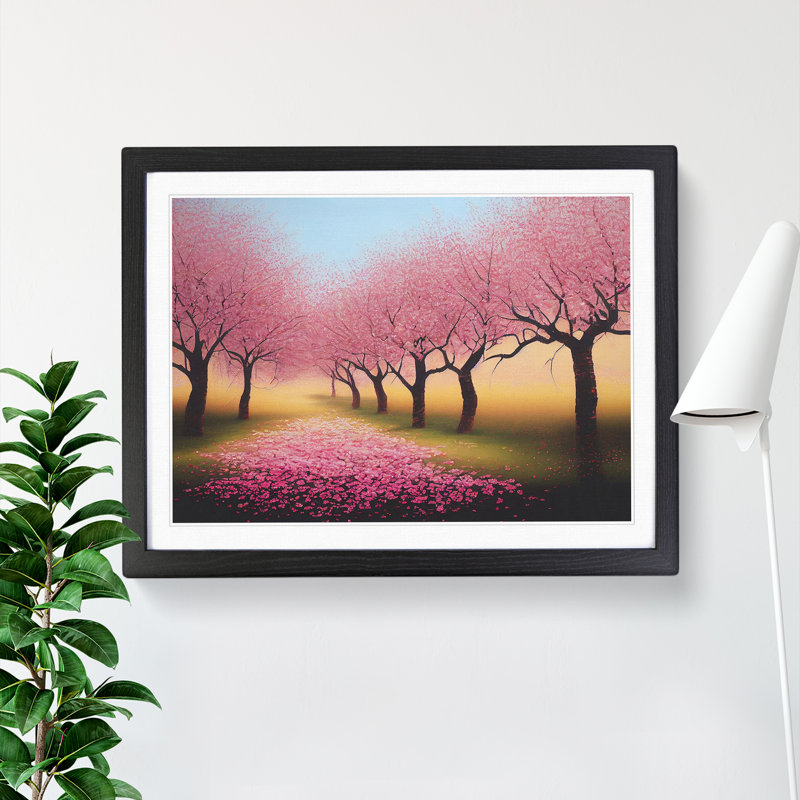 Hopeful Cherry Blossom Trees - Single Picture Frame Print, 46cm H x 64cm W x 2cm D, Black