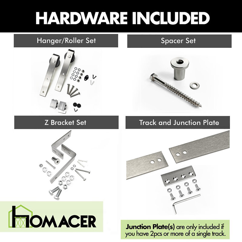 Brushed Nickel Classic Design Z Shape Brackets Double Track Bypass Two Door Hardware Kit, 48 in.