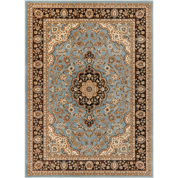 Belliere Medallion Kashan Light Blue Traditional Rug
