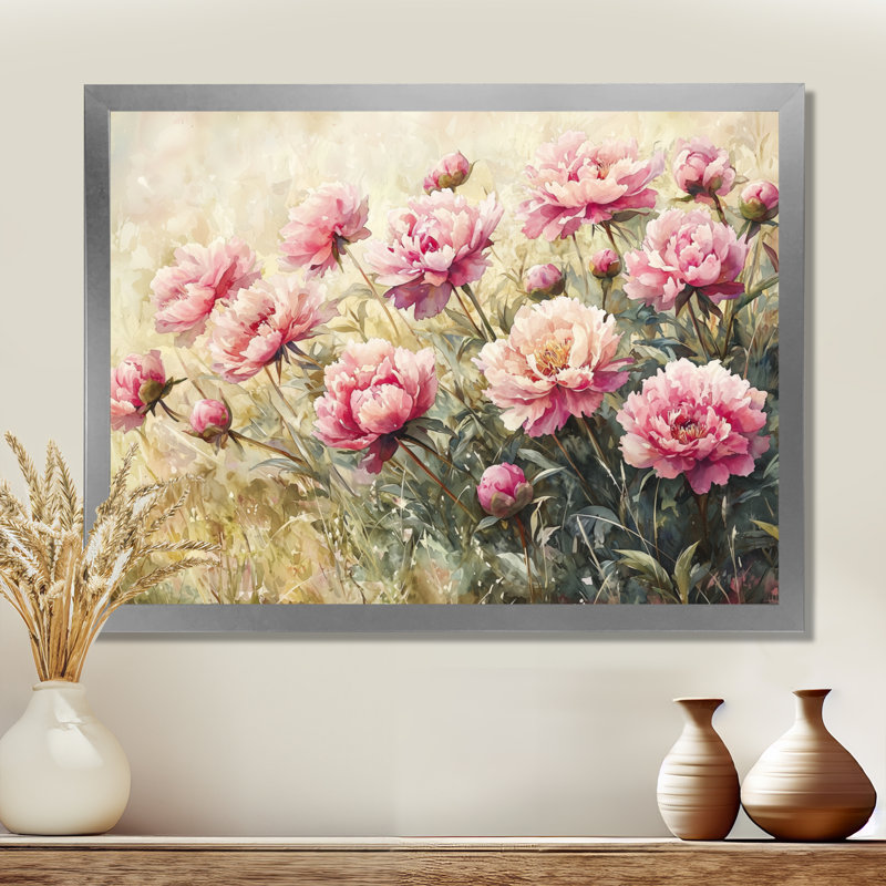 Marsha pivoines et la prairie d'été III - pivoines, art mural, Reproduction encadrée d'une seule photo, Argent argent