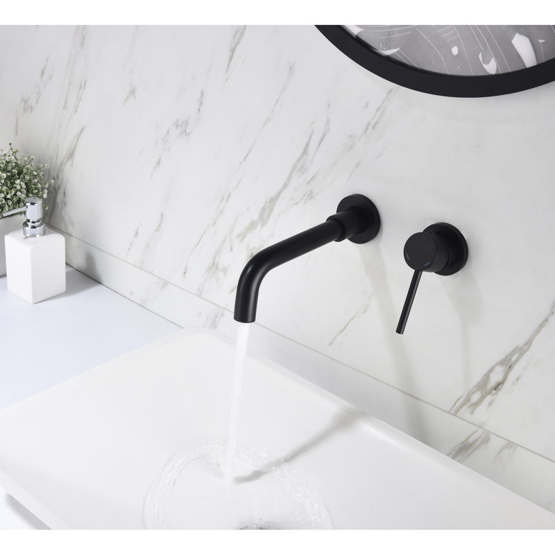 Wall Mounted Bathroom Sink Faucet In Matte Black, Single Lever Handle For Simple Water Flow Adjustment, Pop-Up Drain, To Corrosion With Quality Brass And Stainless Steel Black Tap, Effortless