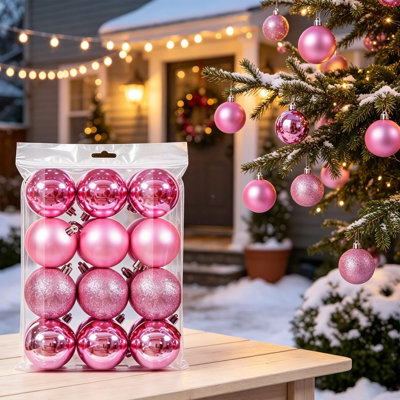 Décorations de Noël - Ensemble de 24 boules décoratives de 6 cm (2,36 pouces) en plastique incassable, à suspendre au sapin pour les fêtes de fin d'année et la décoration intérieure.
