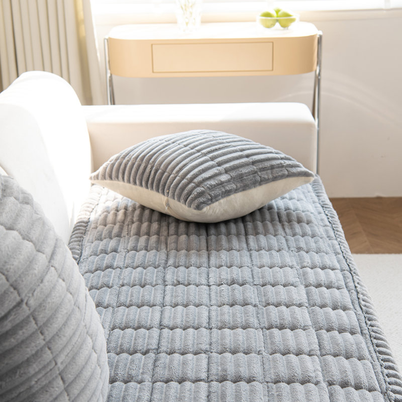 Housse pour canapé en velours côtelé doux, Velours côtelé gris pâle, H 1,2 po x l 71 po x P 35,4 po