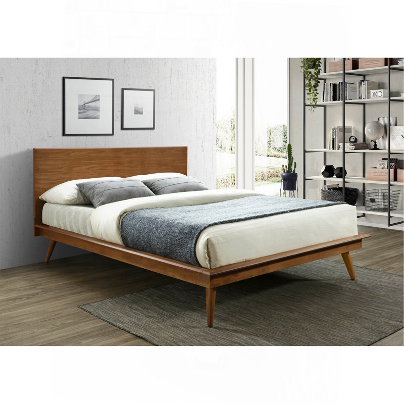 Mobilier de chambre moderne en bois brun avec lit plateforme moderne et élégant, Lit double