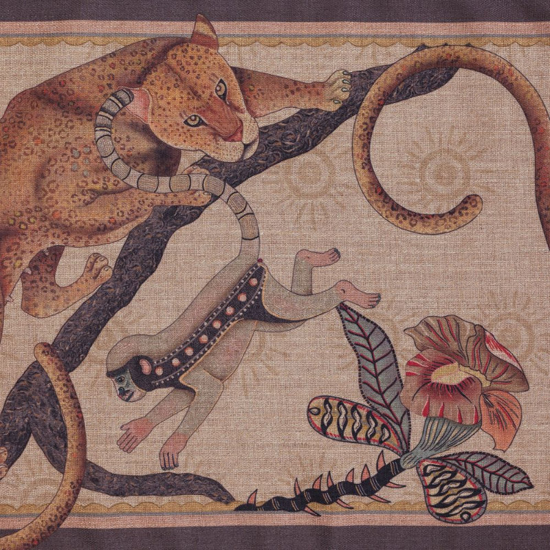 Monkey Tales Table Runner - Linen, 94" L, Stone