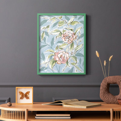 «Faded Camellias II», reproduction encadrée - bois massif