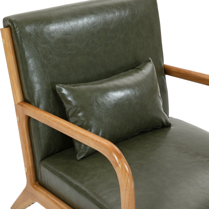Chaise d'appoint rembourrée en similicuir de 25,8 po de large avec un coussin supplémentaire Jyrin, Bois brun foncé