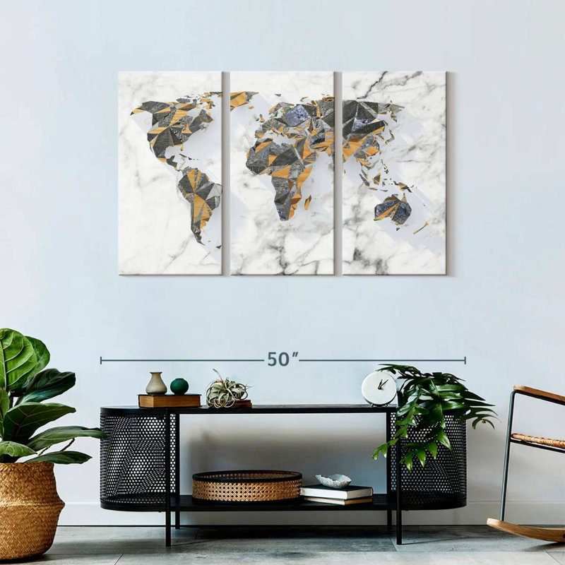 Carte du monde géo-marbre 3 pièces, H 45 po x l 28 po x P 1,25 po