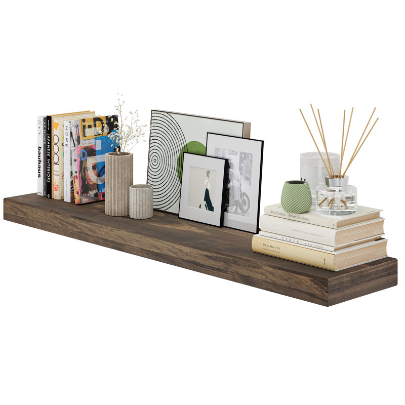 Hidden Bracket Shelf, Floating Bookshelf For Wall Decor, Living Room And Office, 2.5" Thick, 1pc, Espresso