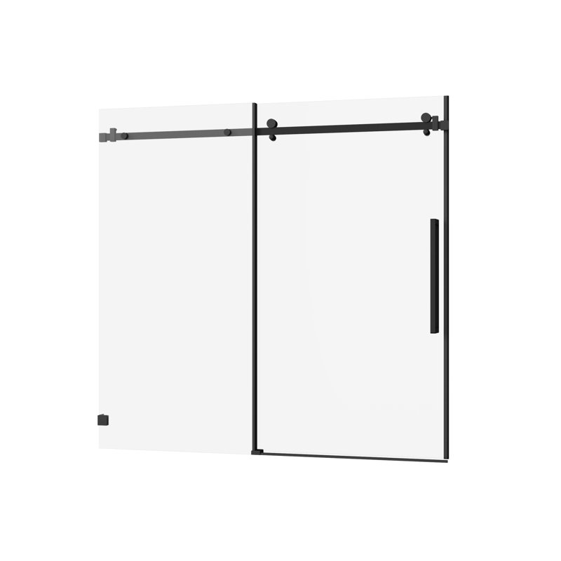 Porte de douche coulissante sans cadre en verre trempé au fini noir mat élégant pour les salles de bain modernes