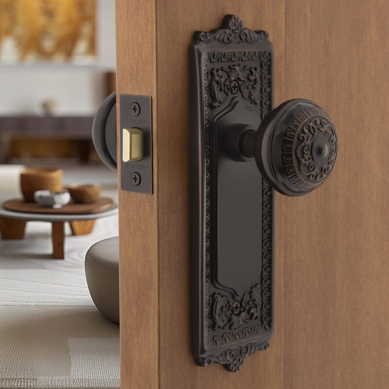 Egg & Dart Plate with Egg & Dart Door Knob, Timeless Bronze, 2.375"