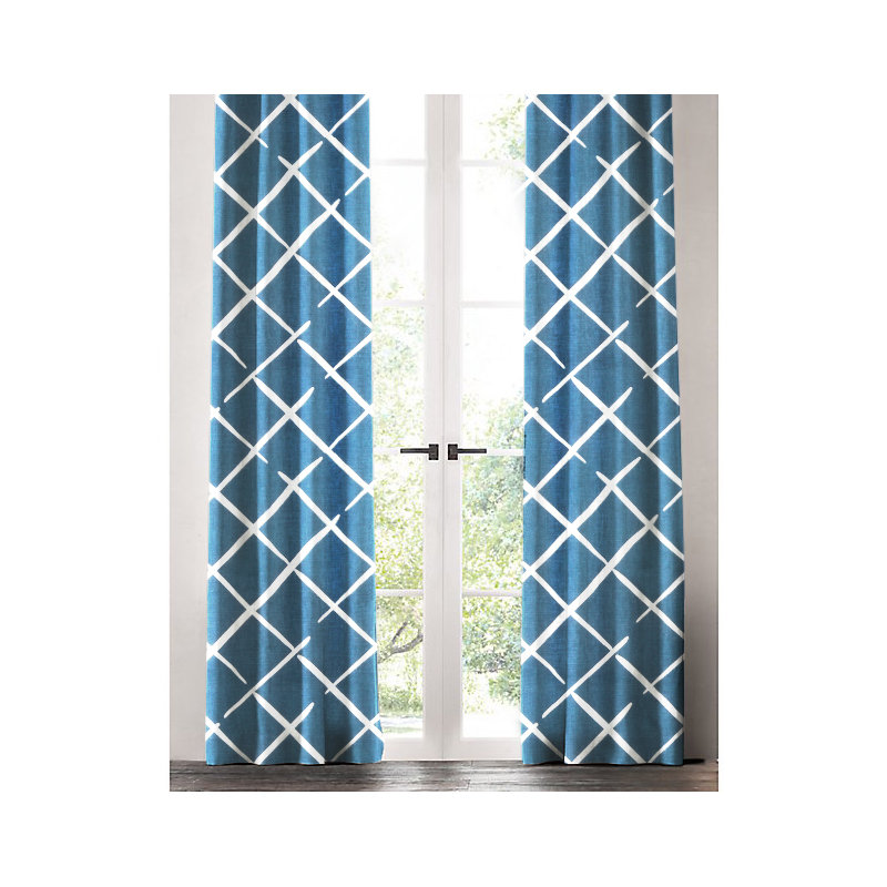 Cotton Room Darkening Curtain Single Panel, 50" W x 84" L, Indigo/White