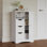 Armoire de rangement pour salle de bain et buanderie à une porte avec 3 tiroirs, tablette ouverte et réglable RiverRidge Ashland 