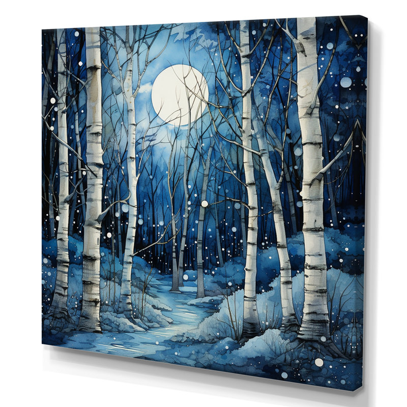 Birch Woods Mystic Moonlight I - reproduction sur toile, H 24 po x l 24 po x P 1 po, Toile tendue