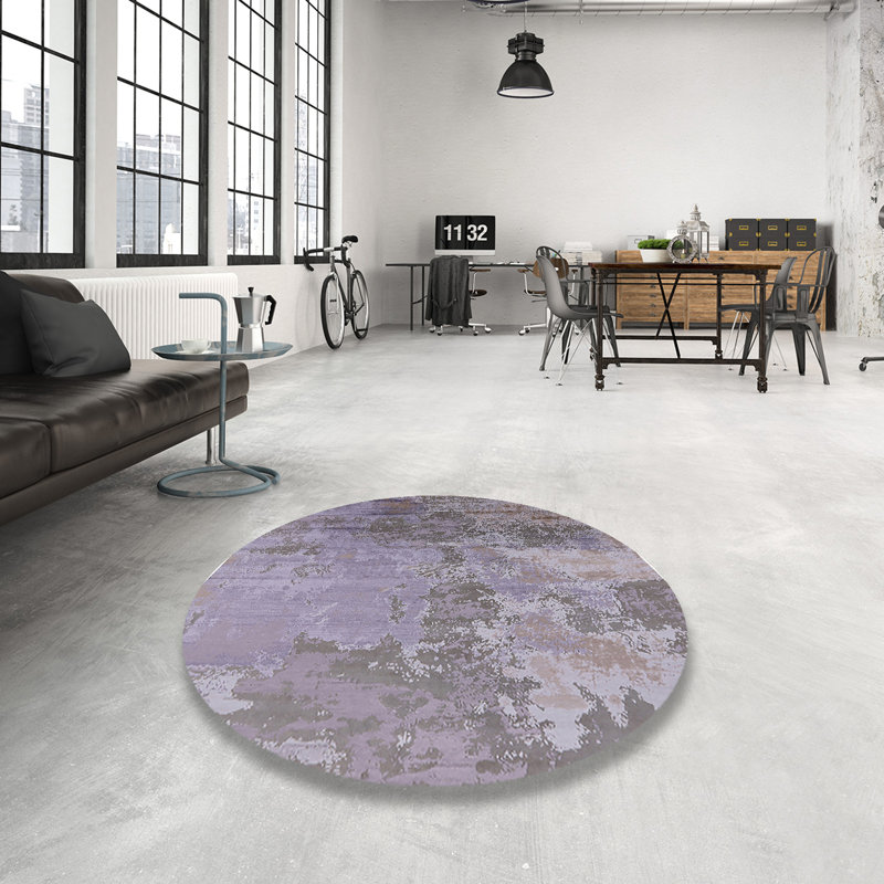 Tapis 100% moderne 2067 de style Mid-Century lavable à la machine, Rond 4 pi