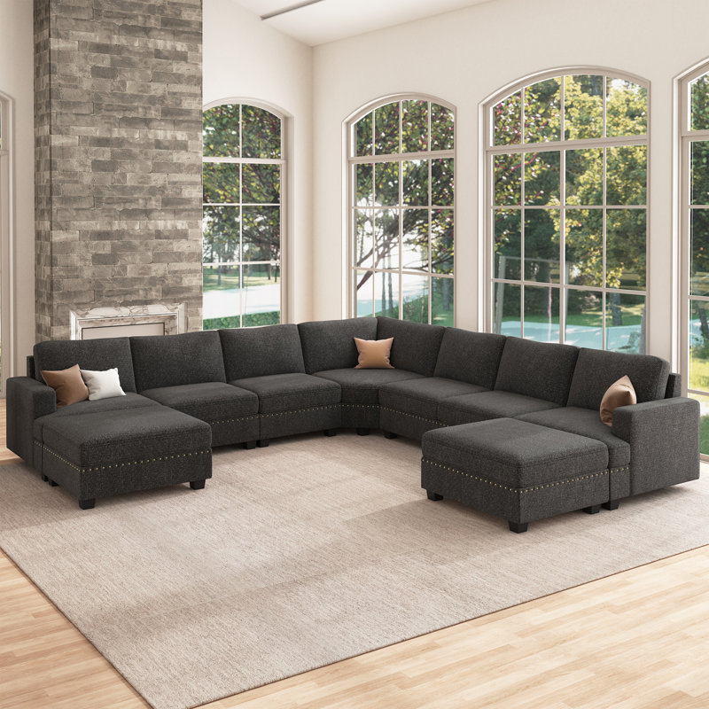Canapé modulaire surdimensionné en U avec rangement Anureet, Polyester 100 % gris foncé