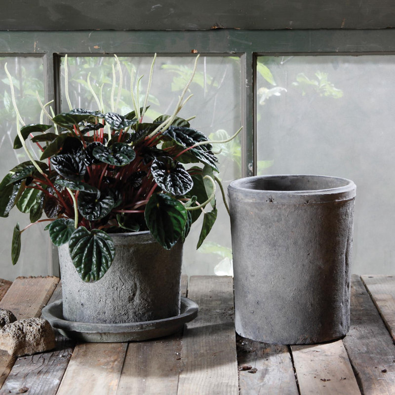 Round Rough "barrel Large" Grey Distressed Vintage Planter Pot For Home Decor