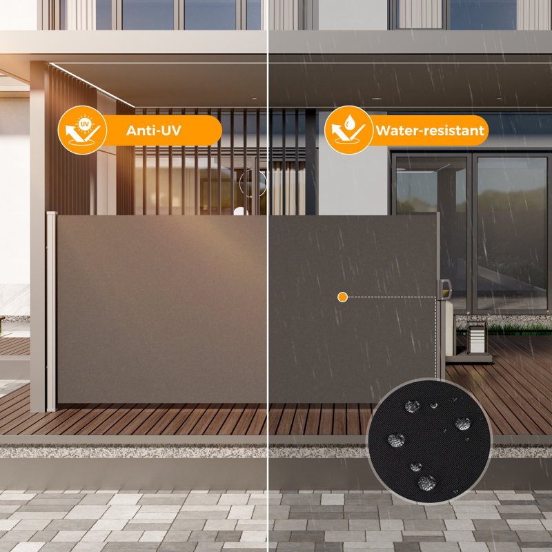 HOMEDEMO 126" x 71" Retractable Side Awning with Privacy Screen Protection, Carbon Gray Waterproof & UV-Resistant Outdoor Side Pull Shade for Patios, Balconies and Gardens