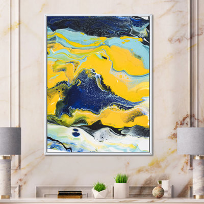 Composition abstraite de marbre jaune et bleu I - peinture sur toile
