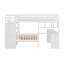 Lit superposé double au-dessus de simple avec bureau, tiroirs et tablettes, blanc
