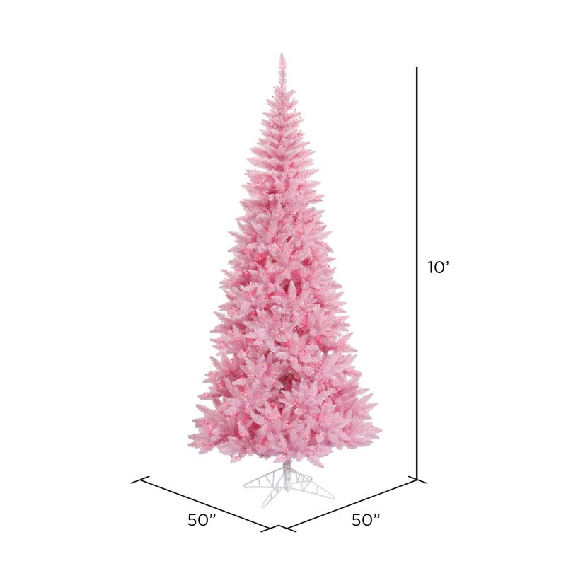 Pink Fir Artificial Christmas Tree with LED with Stand, 10' H