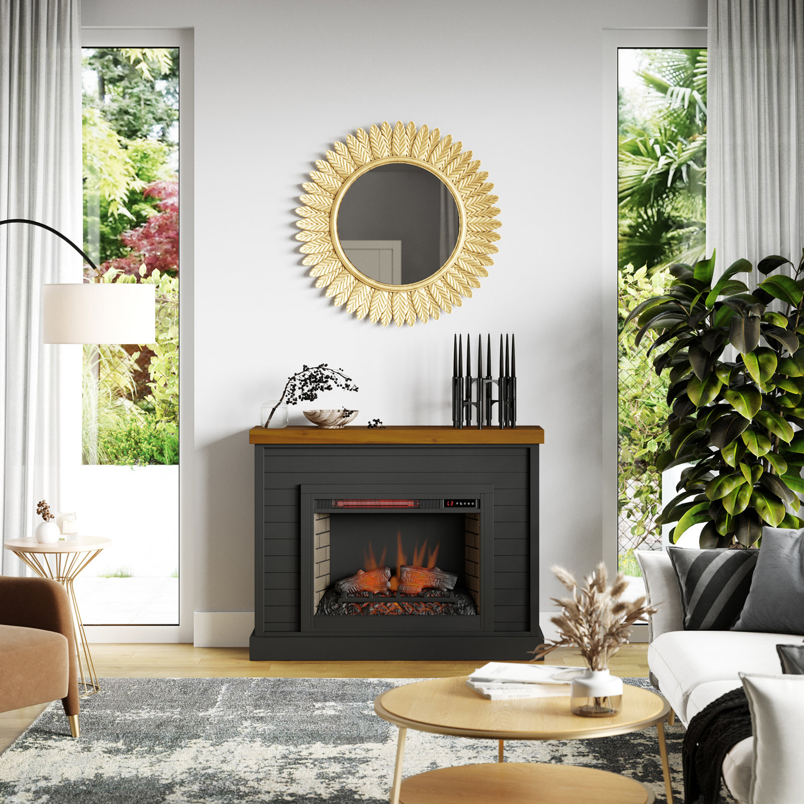Rimma Electric Fireplace, Black/Whiskey