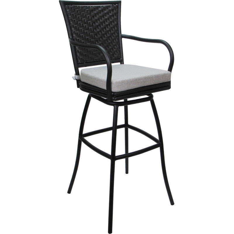 Tabouret de bar intérieur d'extérieur très haut avec accoudoirs, Noir, Blanc, 34"