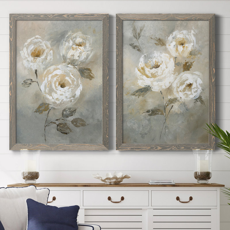 «Soft and Bold I», ensemble de 2 reproductions d'art, Pas de tapis, H 37,5 po x l 55 po x P 1,5 po, Toile avec cadre gris