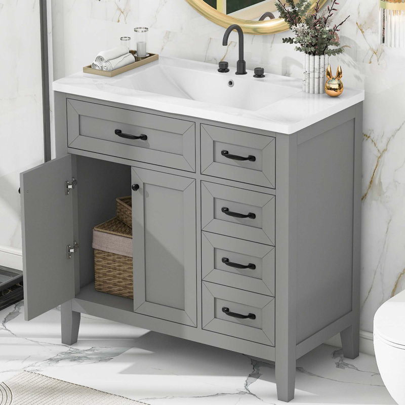 36" Bathroom Vanity With Sink Combo, Gray
