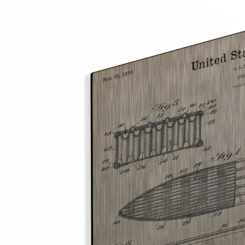 «Surfboard Blueprint Brevet Parchment» par Patents, H 12 po x l 16 po