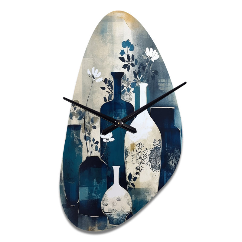 Horloge murale asymétrique en métal bleu et crème, Moyenne
