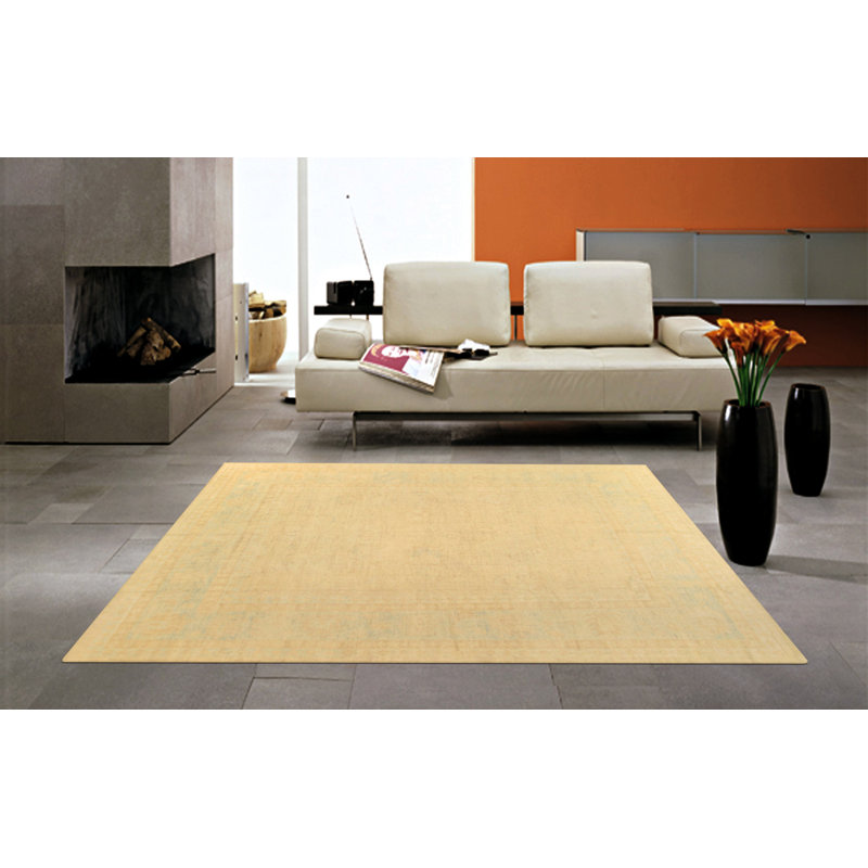 Tapis beige / bleu clair en laine noué à la main Oushak, Rectangulaire : 12 pi 2 po x 14 pi 8 po