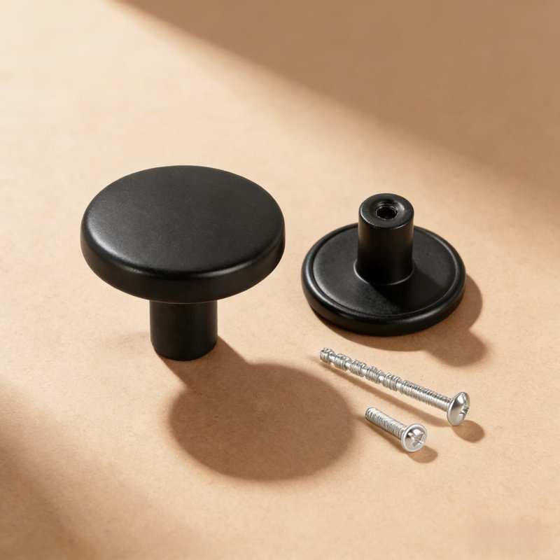 Paquet de 12 boutons de tiroir noir mat, poignées d'armoire à dessus plat de 30 mm pour la commode, la cuisine et les meubles, comprend les vis de fixation