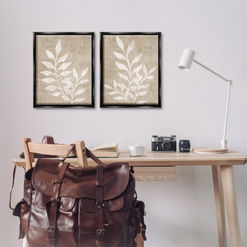 «Boho Botanical Leaf Silhouette», ensemble de 2 toiles flottantes encadrées par Natalie Carpentieri, H 21 po x l 17 po