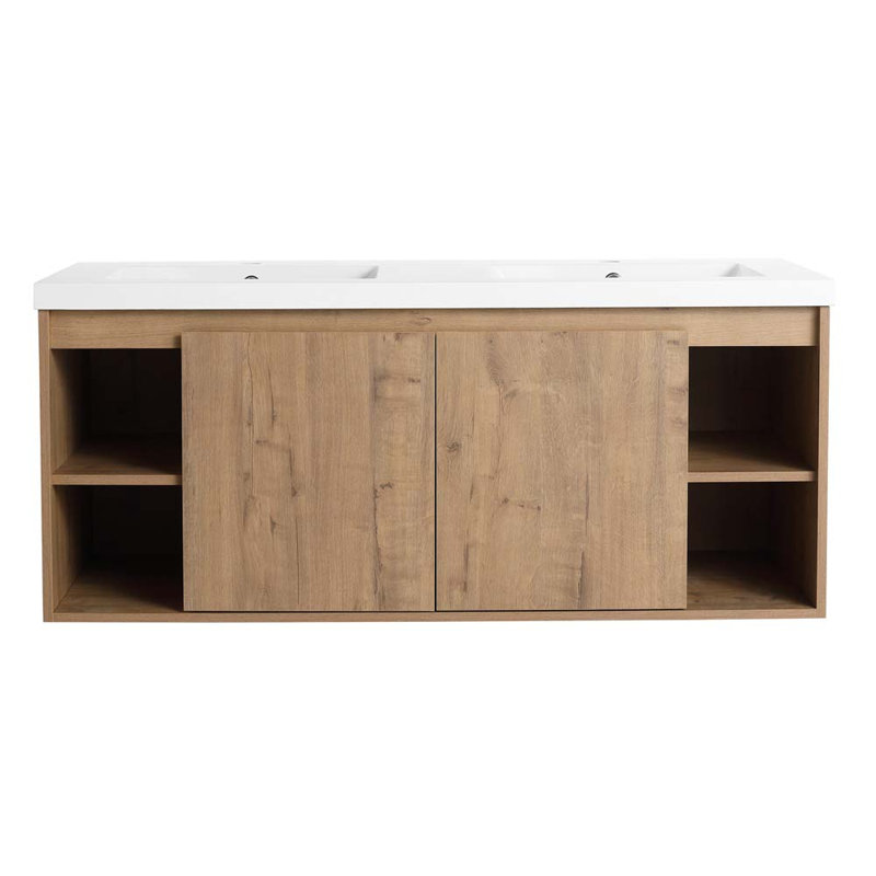 Meuble-lavabo mural double 47,6 po avec lavabo imitation chêne
