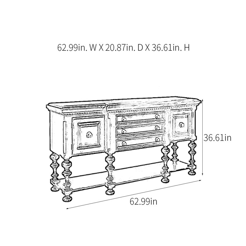Retro Multifunctional Practical Console Table, 36.61" H x 62.99" W x 20.87" D