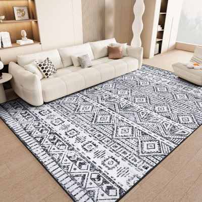 Tapis pliable lavable à la machine pour le salon Chambre à coucher Tapis à poils doux de style moderne pour la salle à manger Tapis traditionnel, antidérapant et facile à nettoyer
