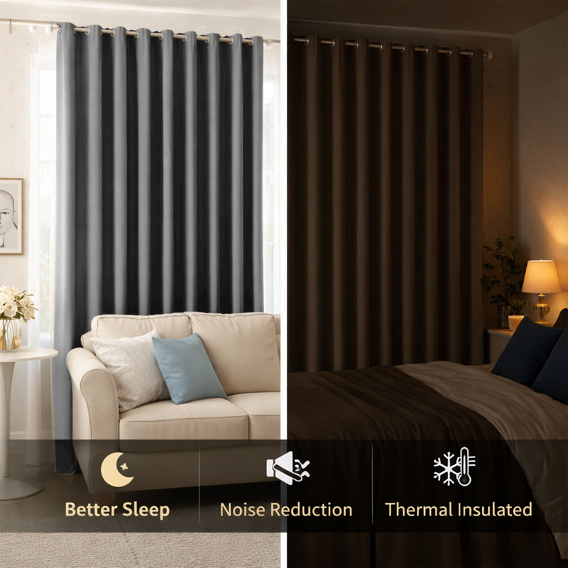 100% Room Darkening Blackout Drapes for Bedroom & Living Room, Light Grey, 167cm Width x 137cm Drop