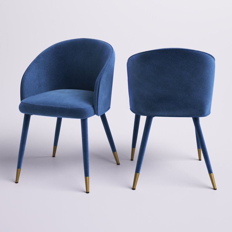 Mablethorpe Velvet Upholstered Dining Chair with Gold Trim, Blue