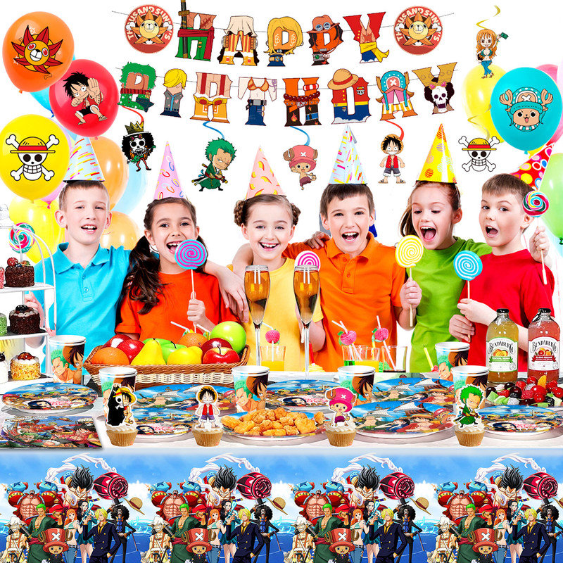 One Piece Birthday Party Supplies,87pcs One Piece Party Decorations & Tableware Set