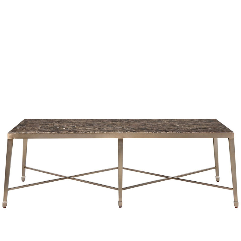 Emperador 56" Wide Dark Emperador Natural Stone Top Dusty Bronze Base Cocktail Table