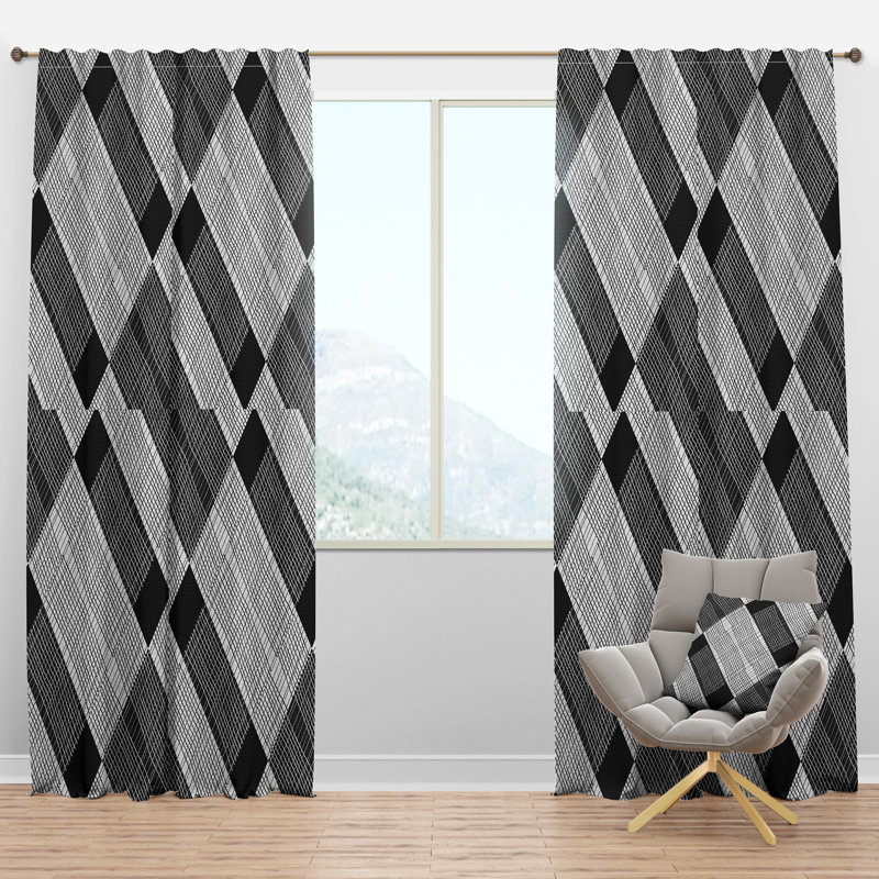 Panneau de rideau simple semi-diaphane abstrait moderne noir et blanc, l 52 po x L 84 po