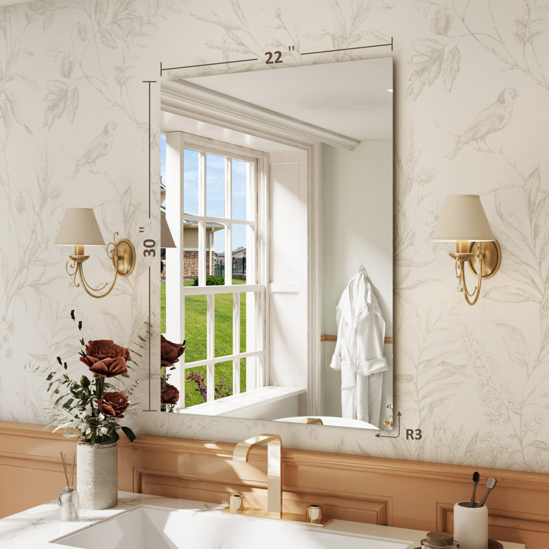 Frameless Tempered Glass Mirror, 30" x 22", Rectangle