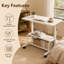 Bureau mobile à hauteur ajustable, table d'appoint debout blanche avec tablettes de rangement doubles