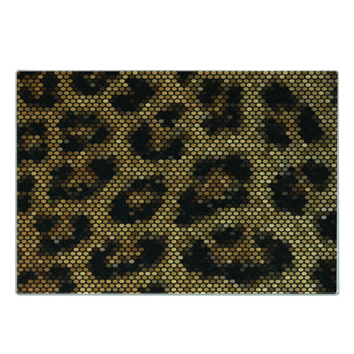 Ambesonne African Tempered Glass Cutting Board Leopard Motif Trippy Apricot Dark Brown