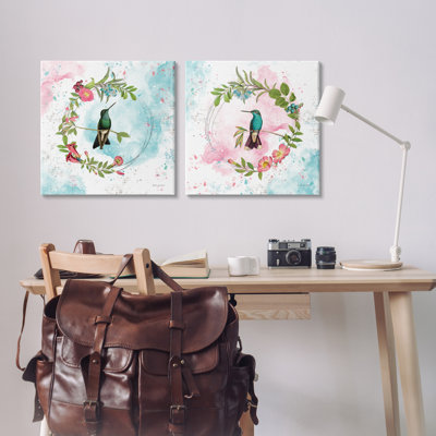  «Hummingbirds in Wreaths», ensemble de 2 toiles murales par Katie pertiet